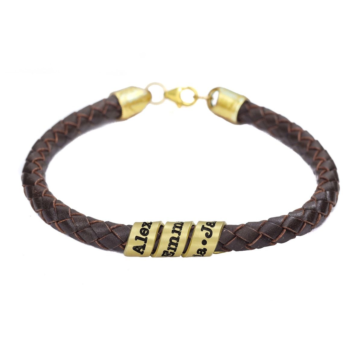 Brown genuine leather engraved bracelet for men. 