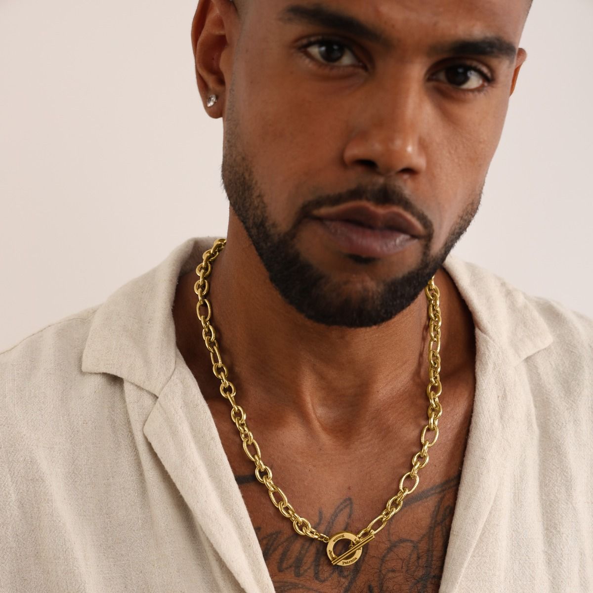 Eternity Circle Necklace in Gold Figaro Chain Necklace for Men