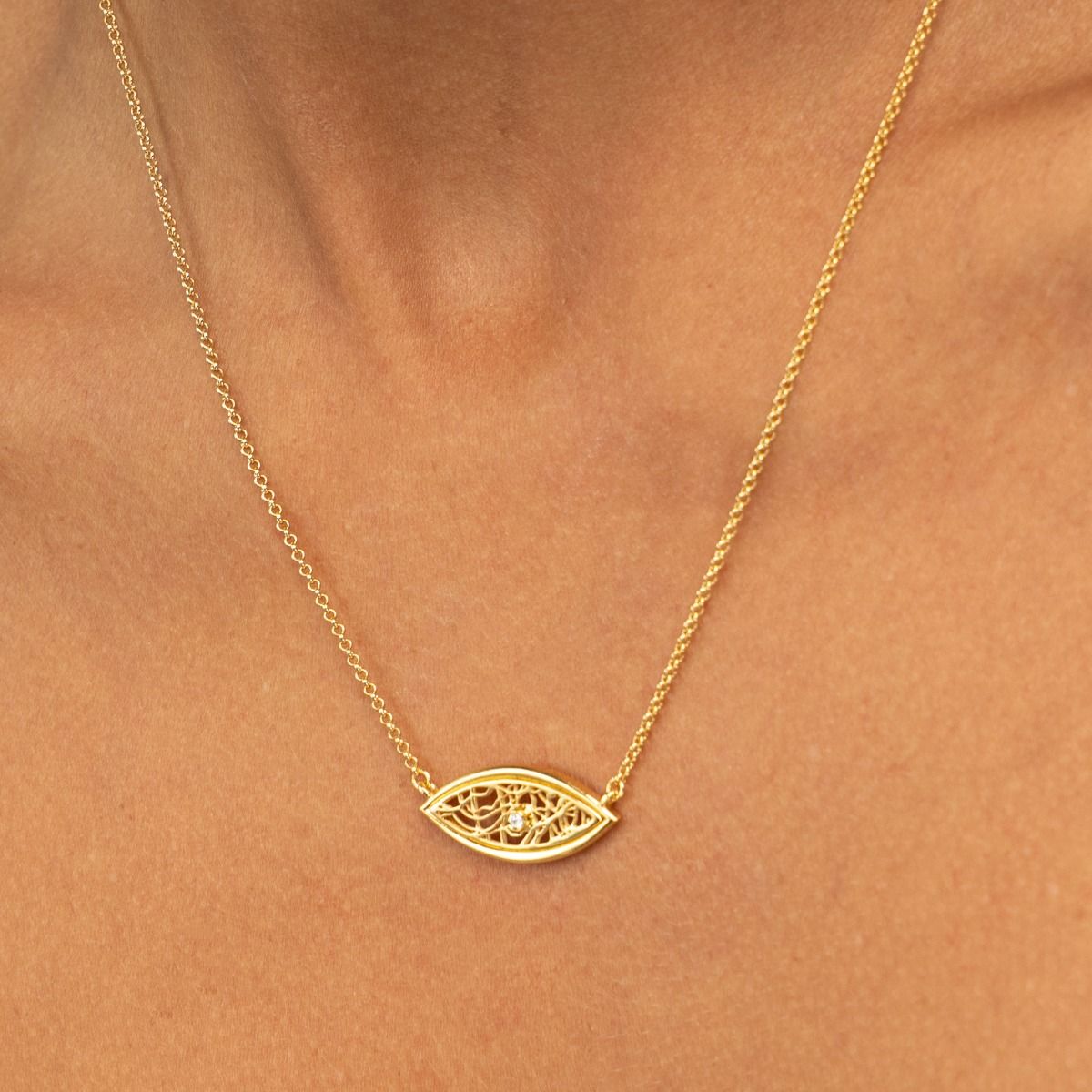 Evil Eye Map Necklace [14 Karat Gold]