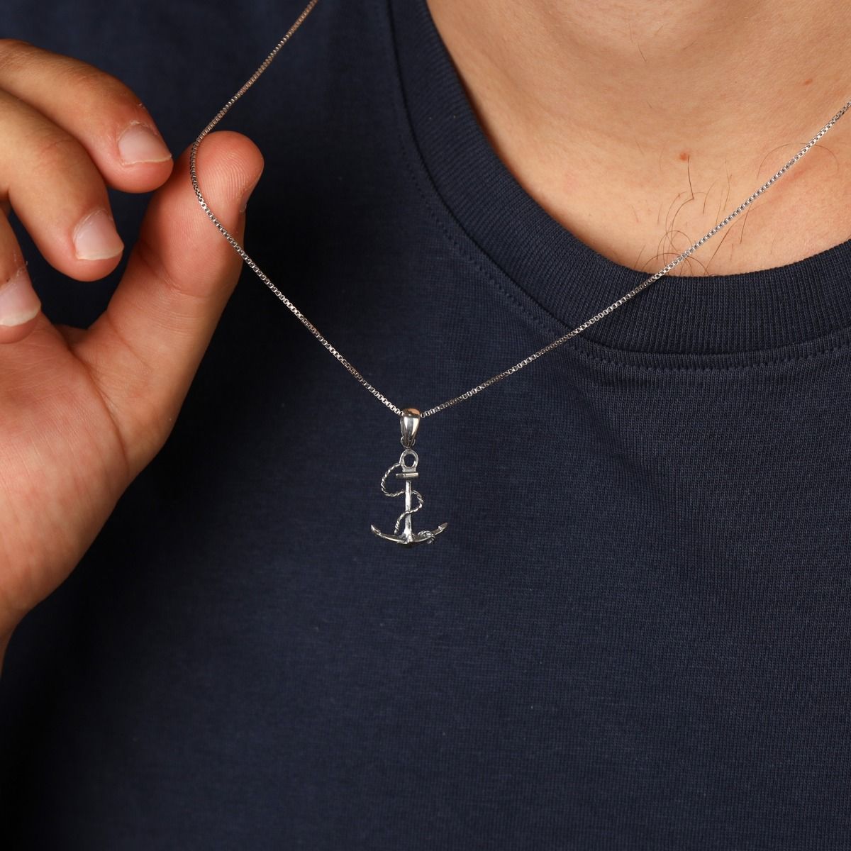 Family Anchor Necklace for Men - Sterling Silver