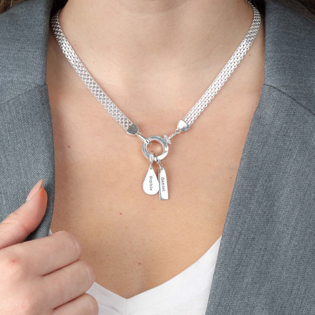 Emma Silver Milanese Chain Necklace - by Talisa - Circle Pendant