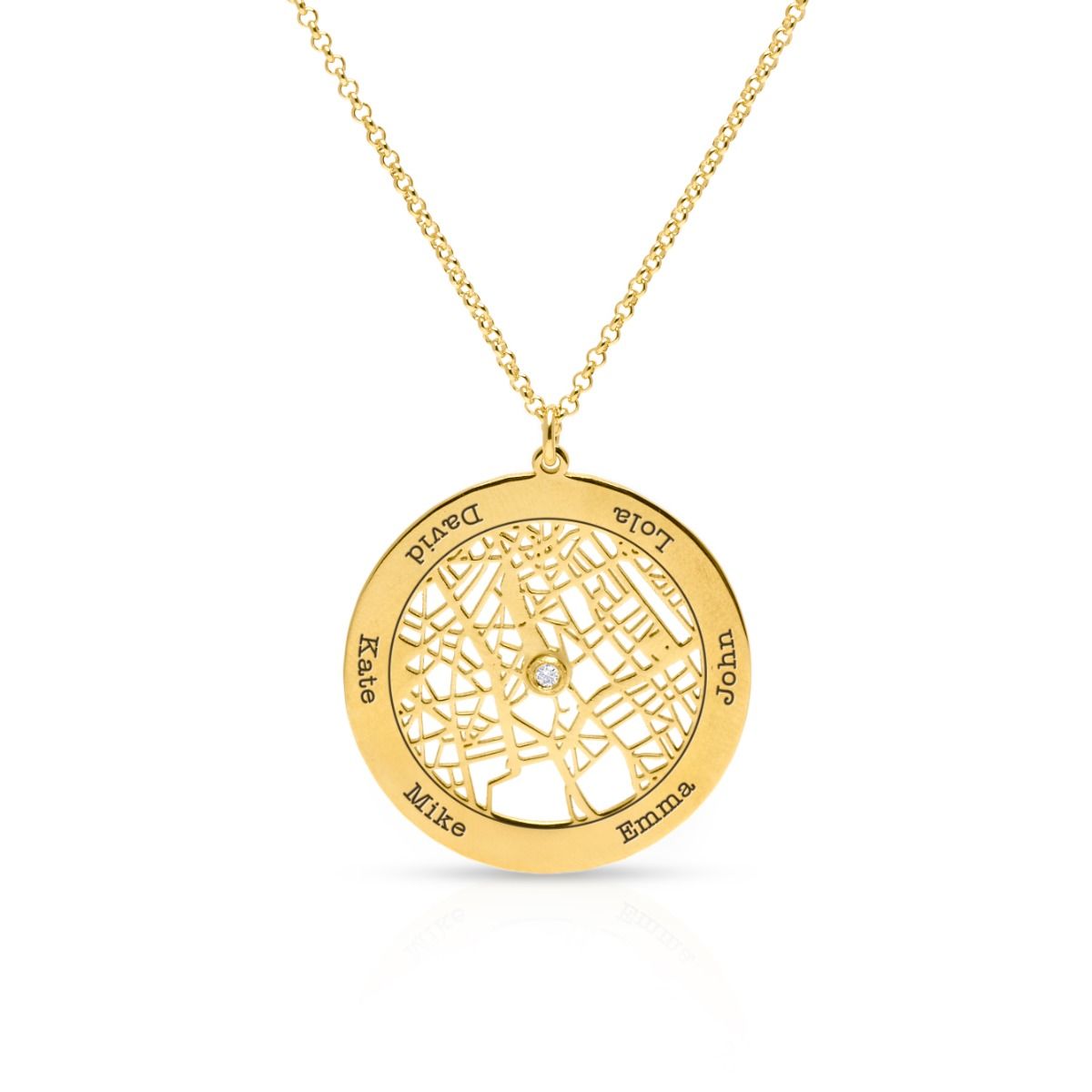Großer Familienkreis Halskette mit Karte und Gravur [750er Gold Vermeil]