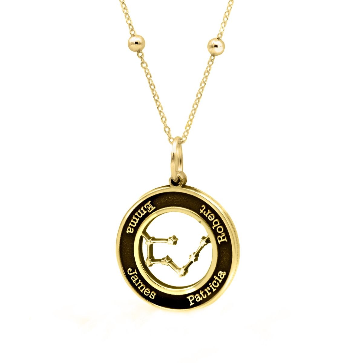 Mutters Kreis Sternzeichen Kette mit Gravur - Schwarzer Kreis [750er Gold Vermeil]