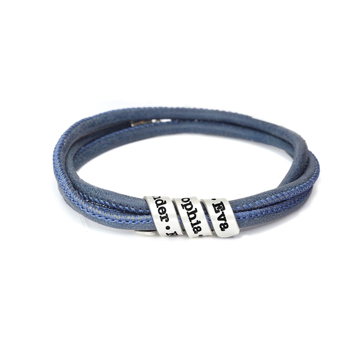 Familienkreis Armband mit Gravur für Damen - Sterlingsilber [Blaues Wildleder]