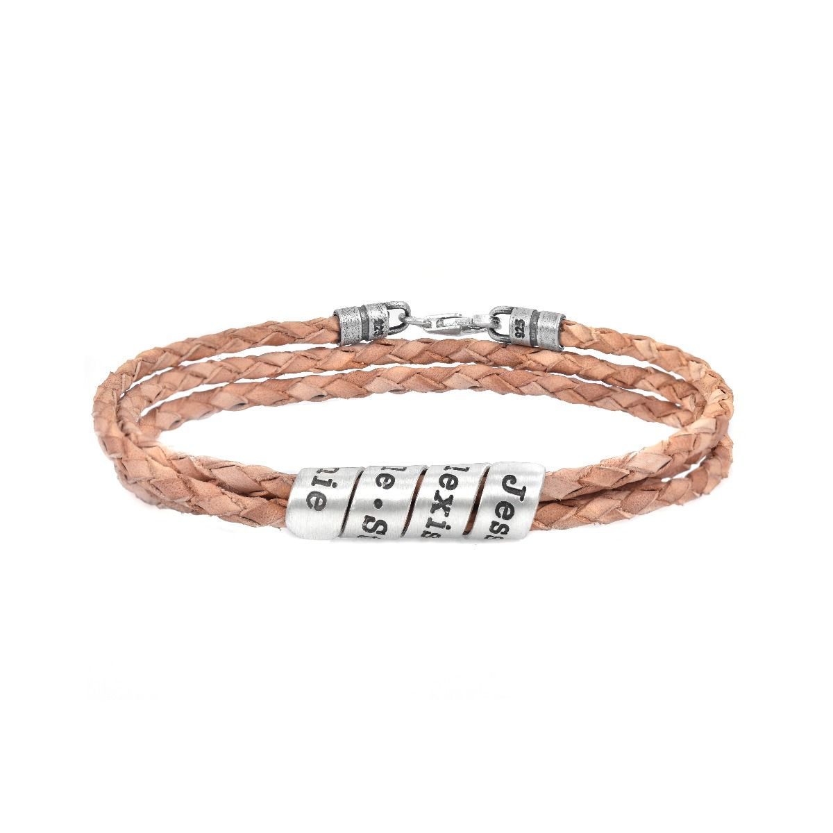 Family Name Bracelet for Women - Sterling Silver [Natural Leather]