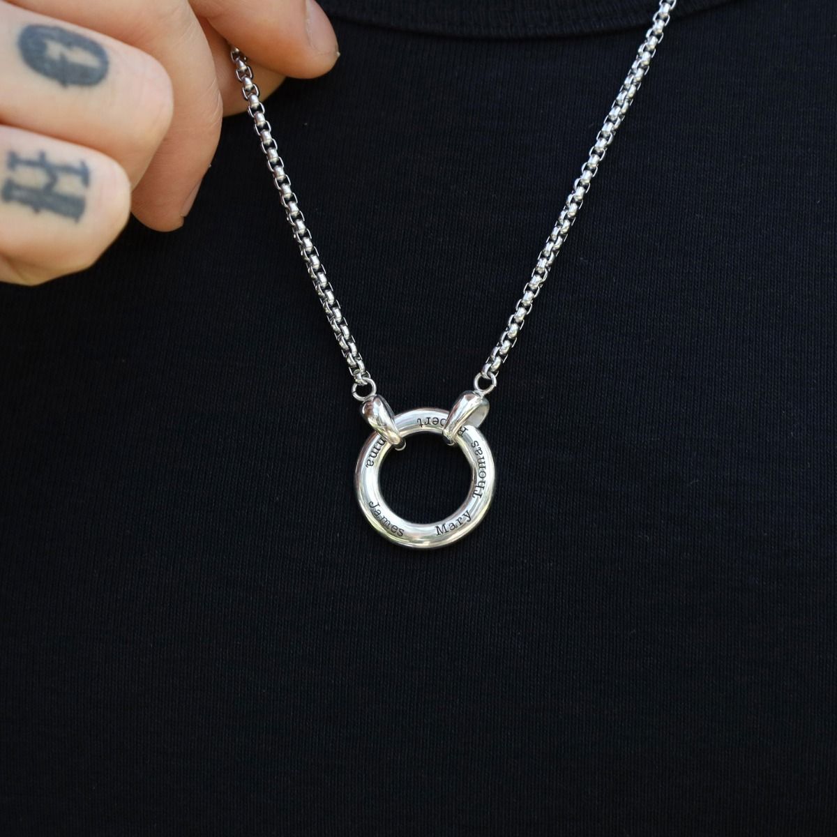 Großer Vaterkreis Kette mit Gravur – Sterlingsilber
