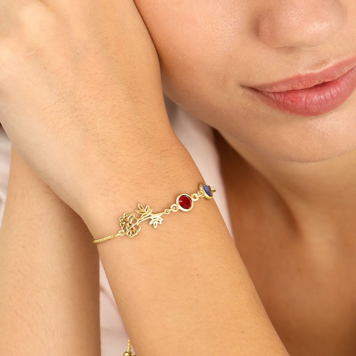 A Mother’s Love Birth Flower Birthstone Bracelet [18K Gold Plated]