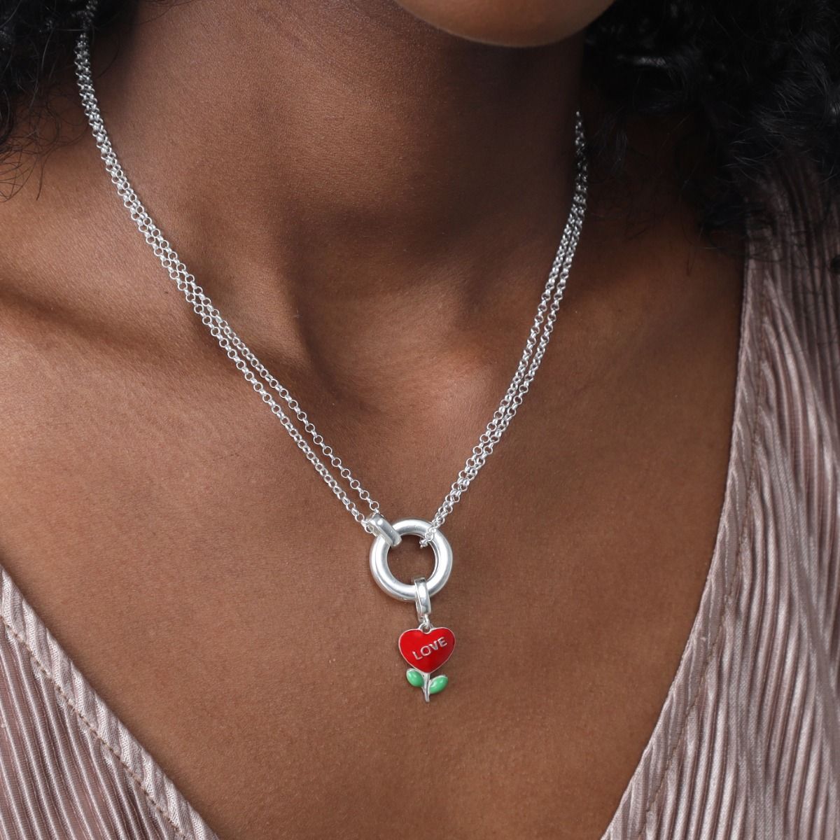 Flower Heart Charm [Sterling Silver]