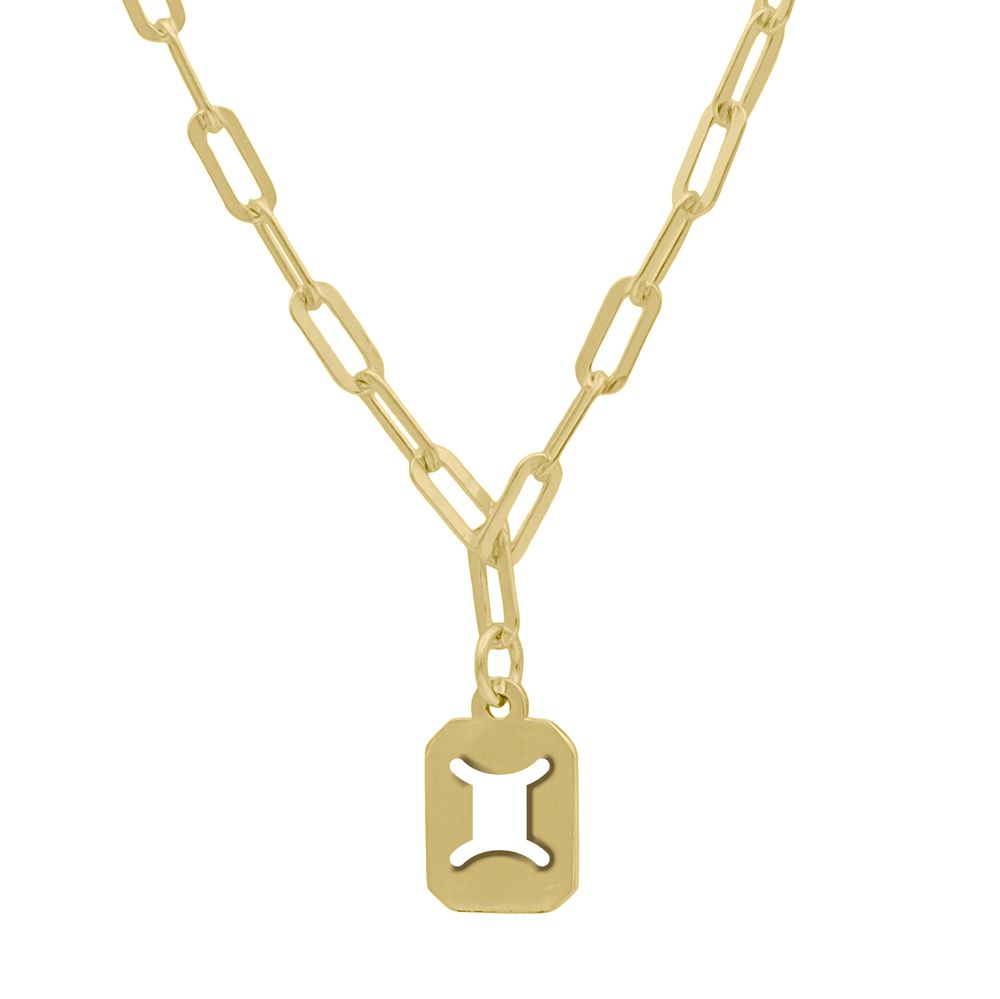 Collier Gémeaux - Signe du Zodiaque avec Chaîne à Trombones [Vermeil 18ct]