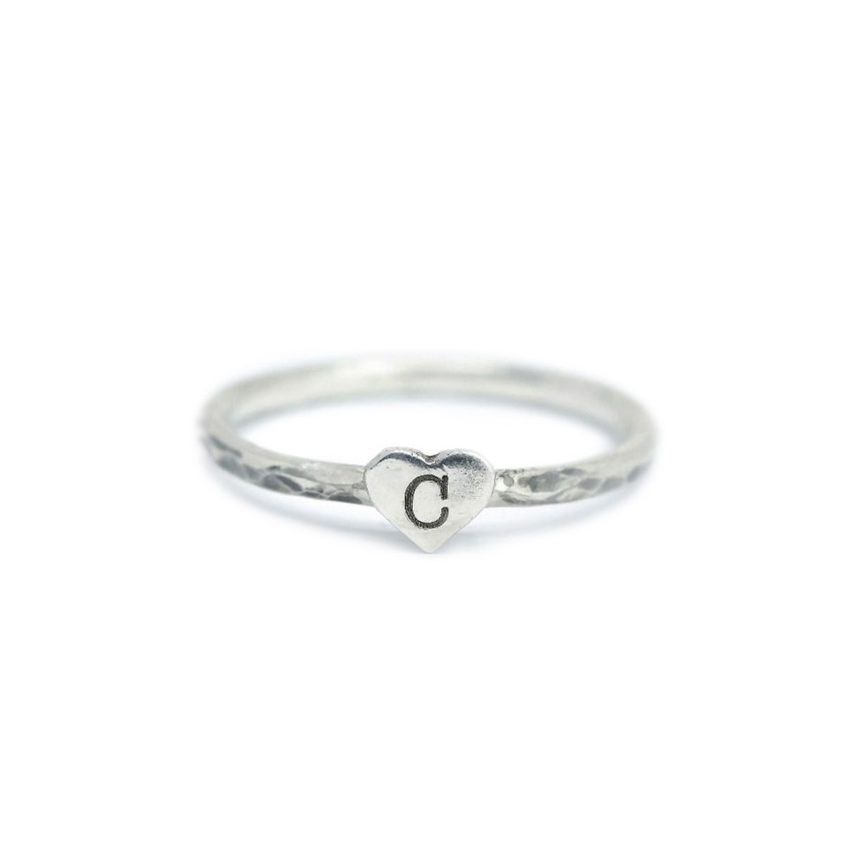 Bague Initiale Cœur Martelée [Argent 925 ]