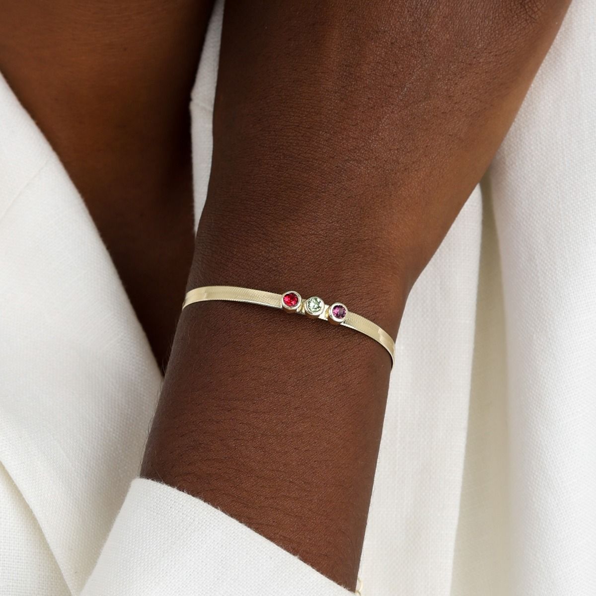 Herringbone Birthstone Bracelet [18K Gold Plated]