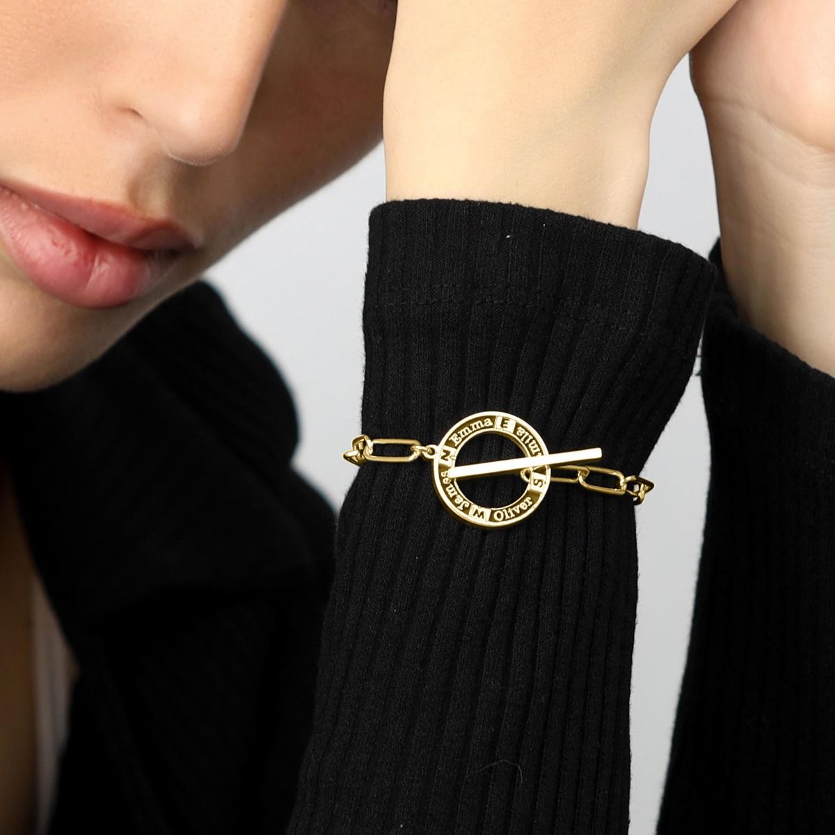 Family Journey Link Chain Name Bracelet - Dark Circle [18K Gold Vermeil]