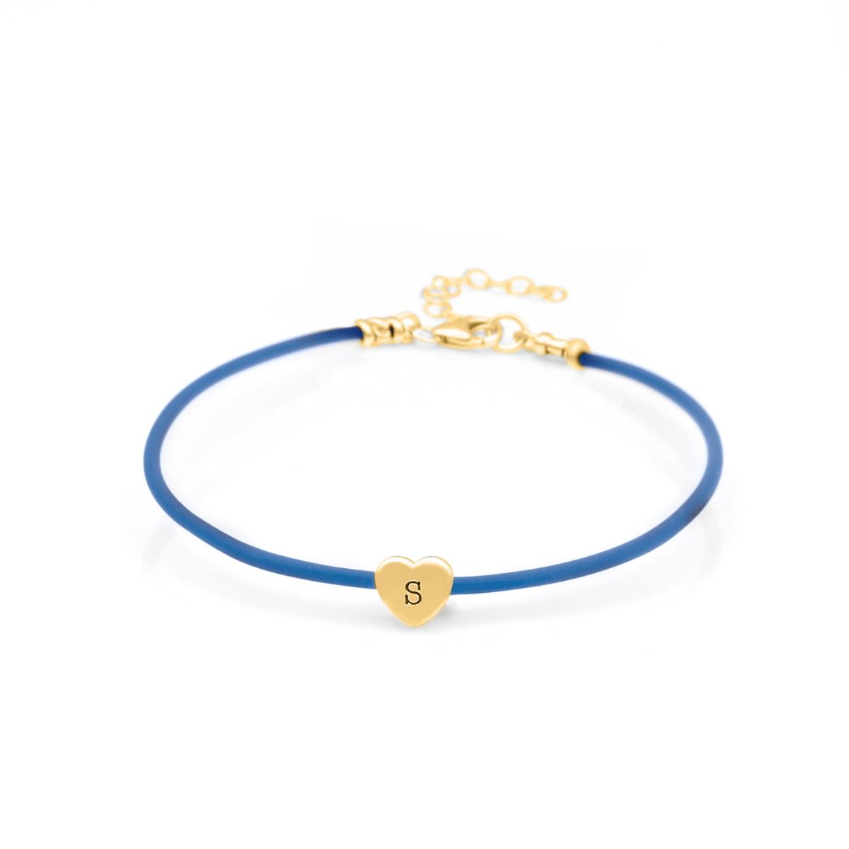 Heart Bracelet with Initial - Blue String Bracelet in Gold