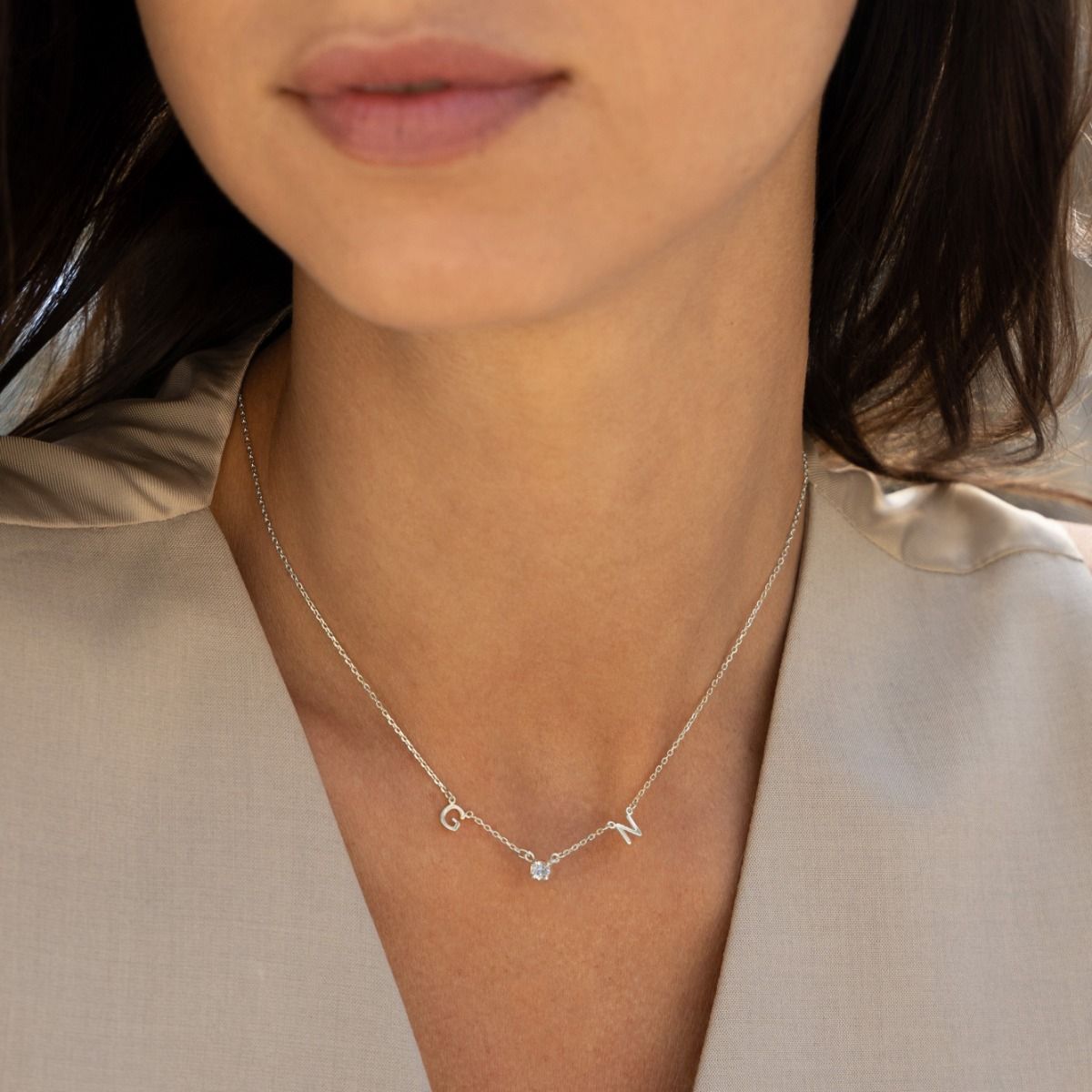 Helena Initials Necklace with 0.3 ct Diamond [Sterling Silver]