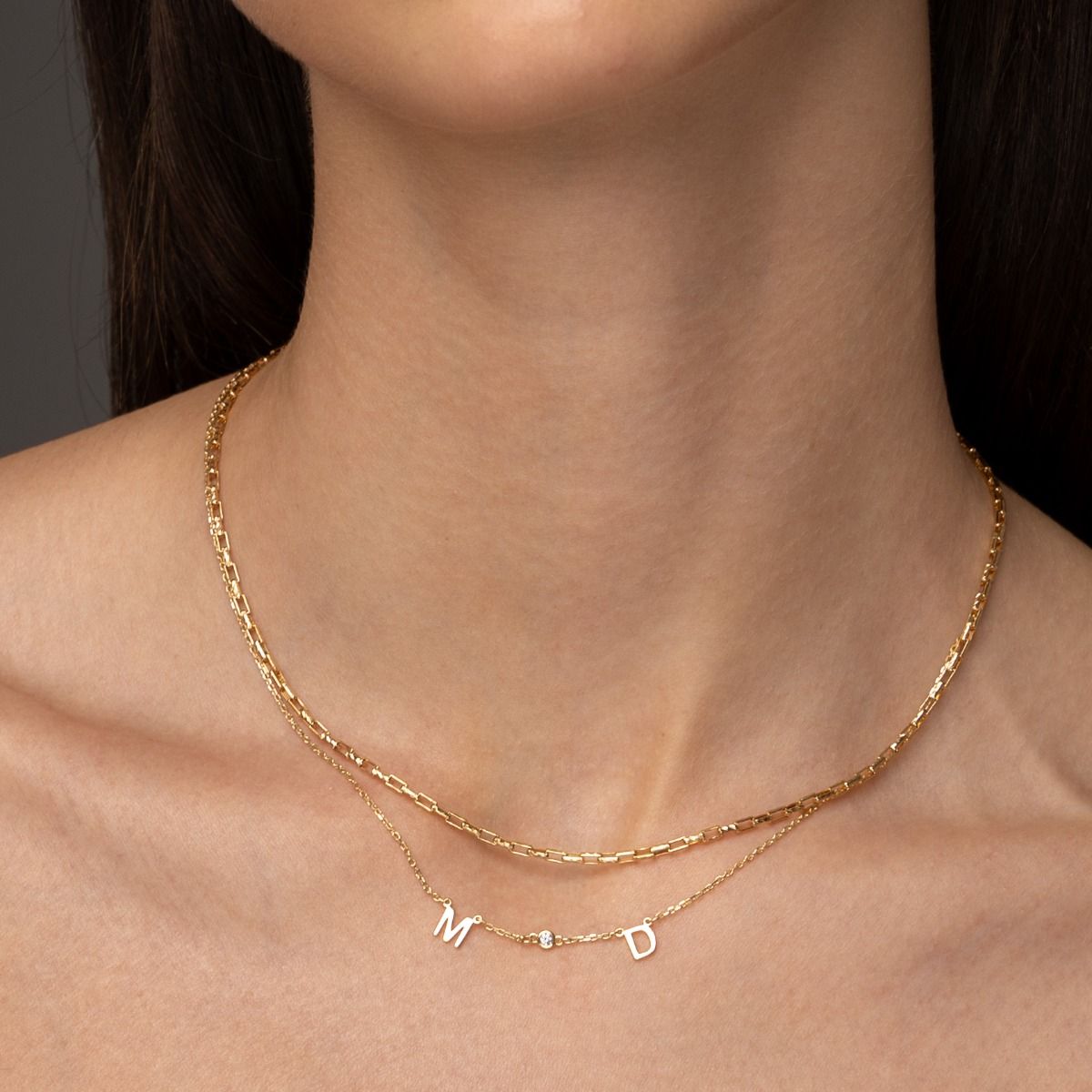 Collier Initiale Hélène en Diamant [Vermeil 18сt]