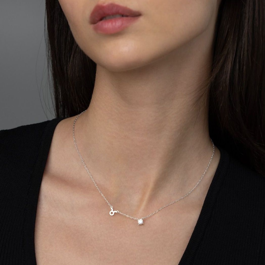 Helena Zodiac Necklace with 0.3 ct Diamond [Sterling Silver]