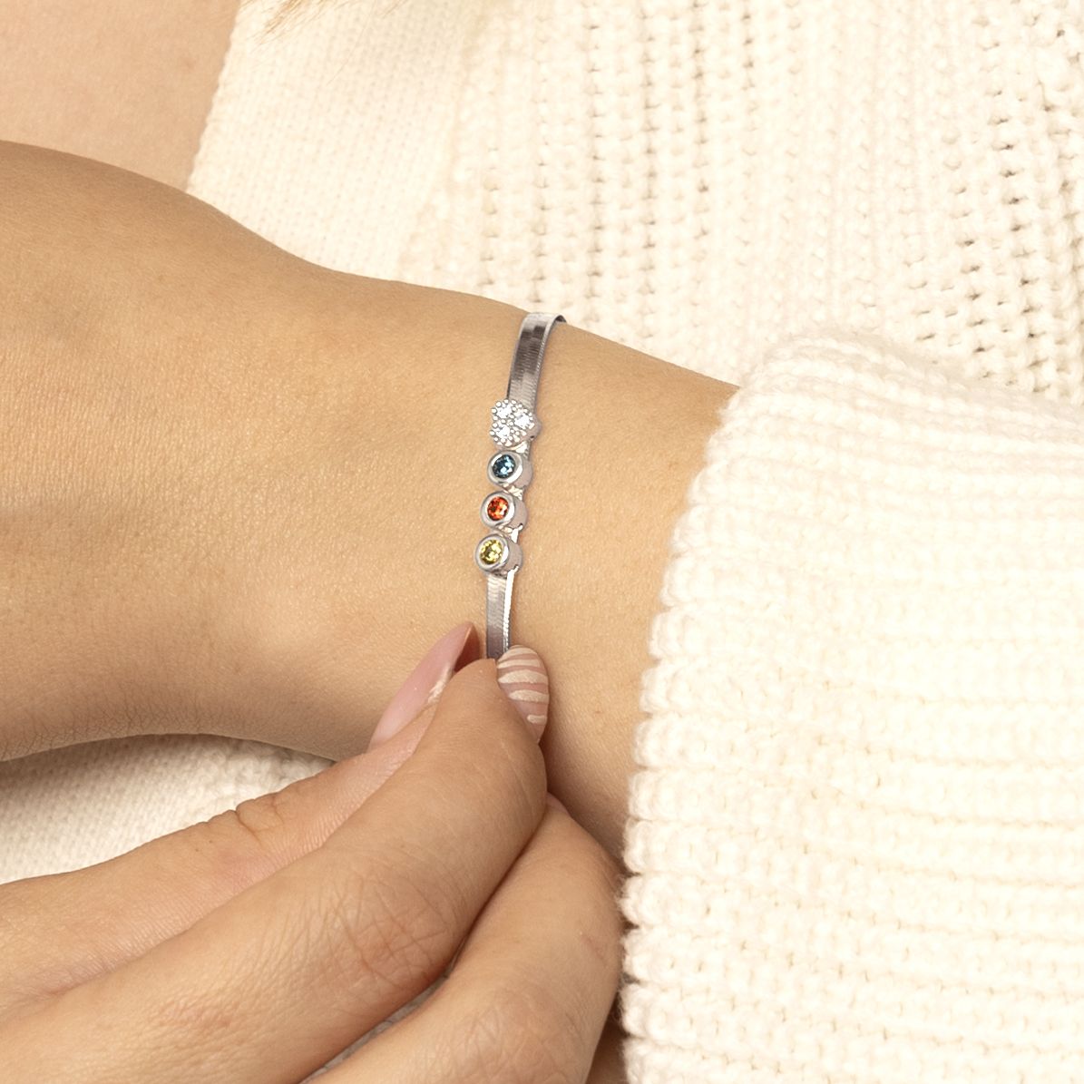 Herringbone Birthstone Bracelet with Heart Charm [Sterling Silver]