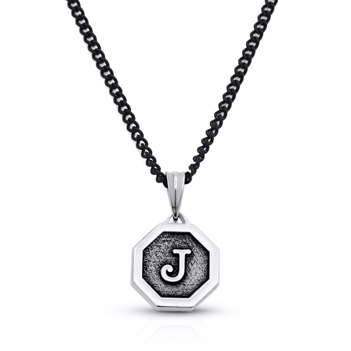 Hexagon Initial Dark Chain Necklace Custom Gifts For Him