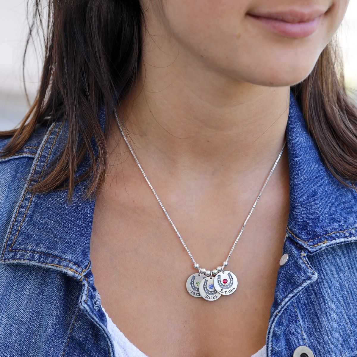 Name Necklace with Birthstone Lucky Charms (Sterling Silver