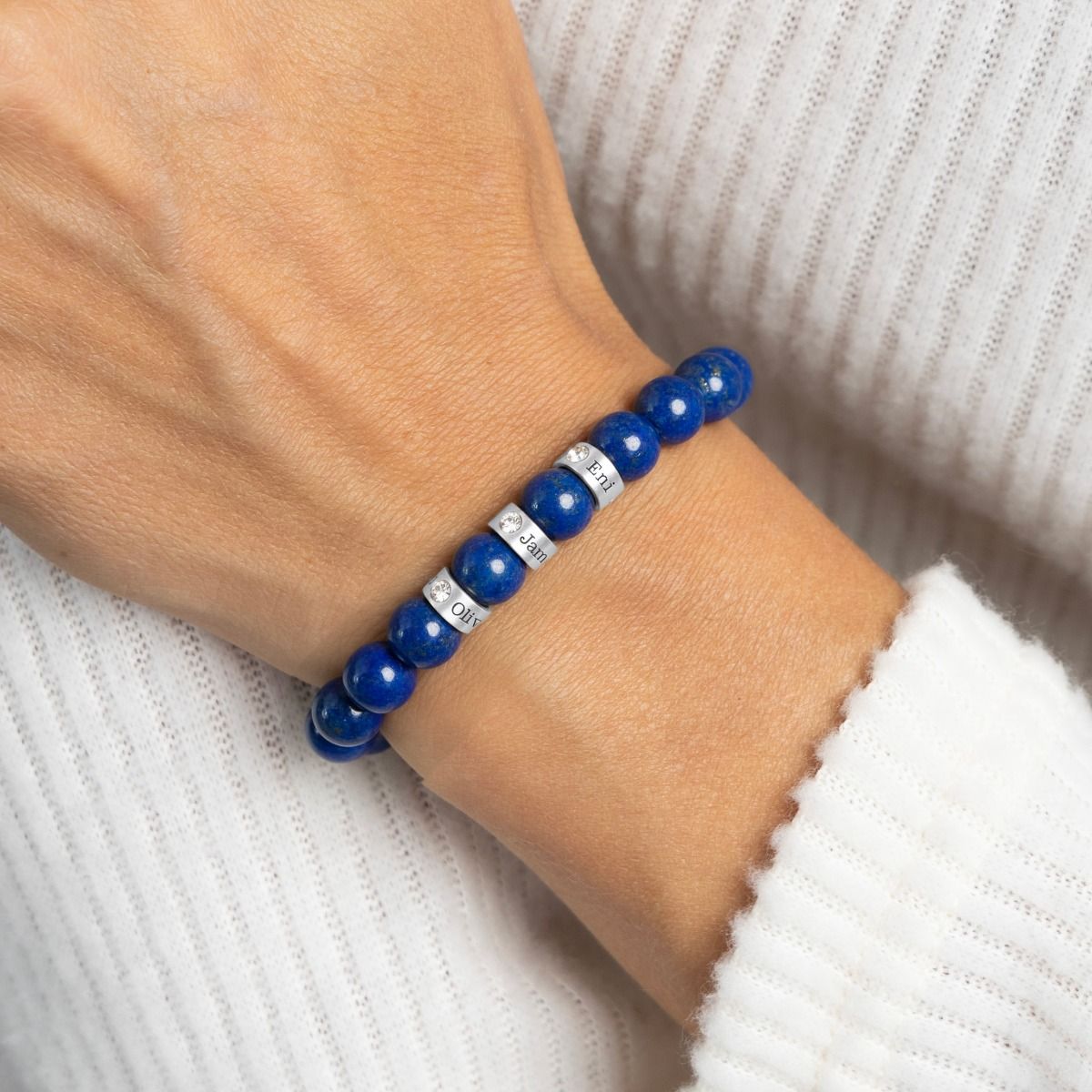 Lapis Lazuli Women Name Bracelet with 0.20 ct Diamonds [Sterling Silver]
