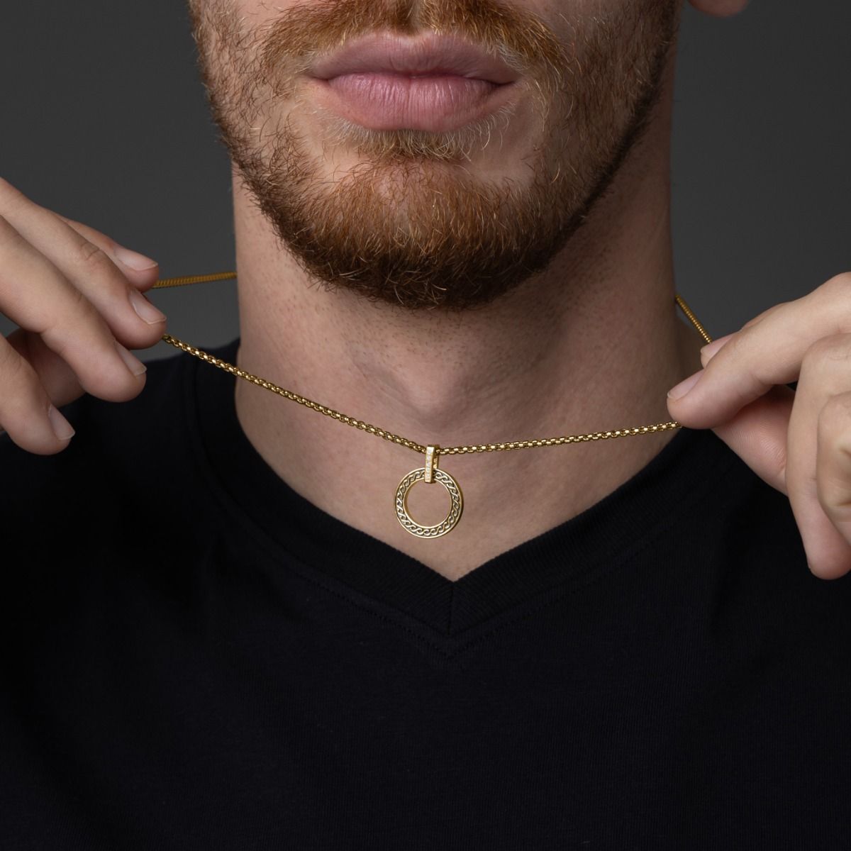 Circle Pendant Mens Necklace Engraved Necklace in Gold by Talisa