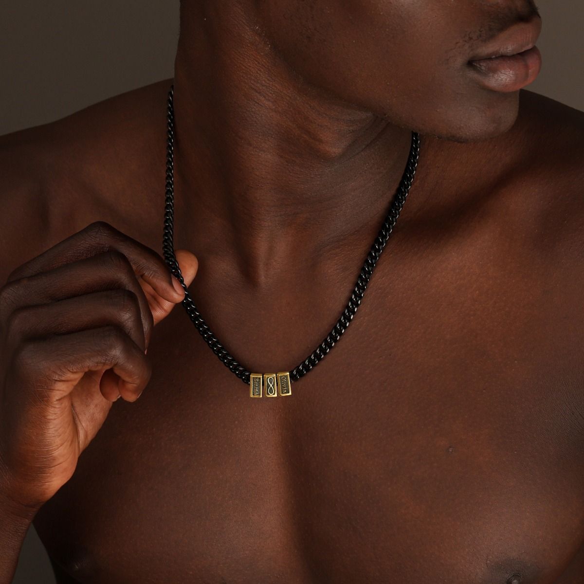 Infinity Pendant with Dark Cuban Link Chain - Custom Name