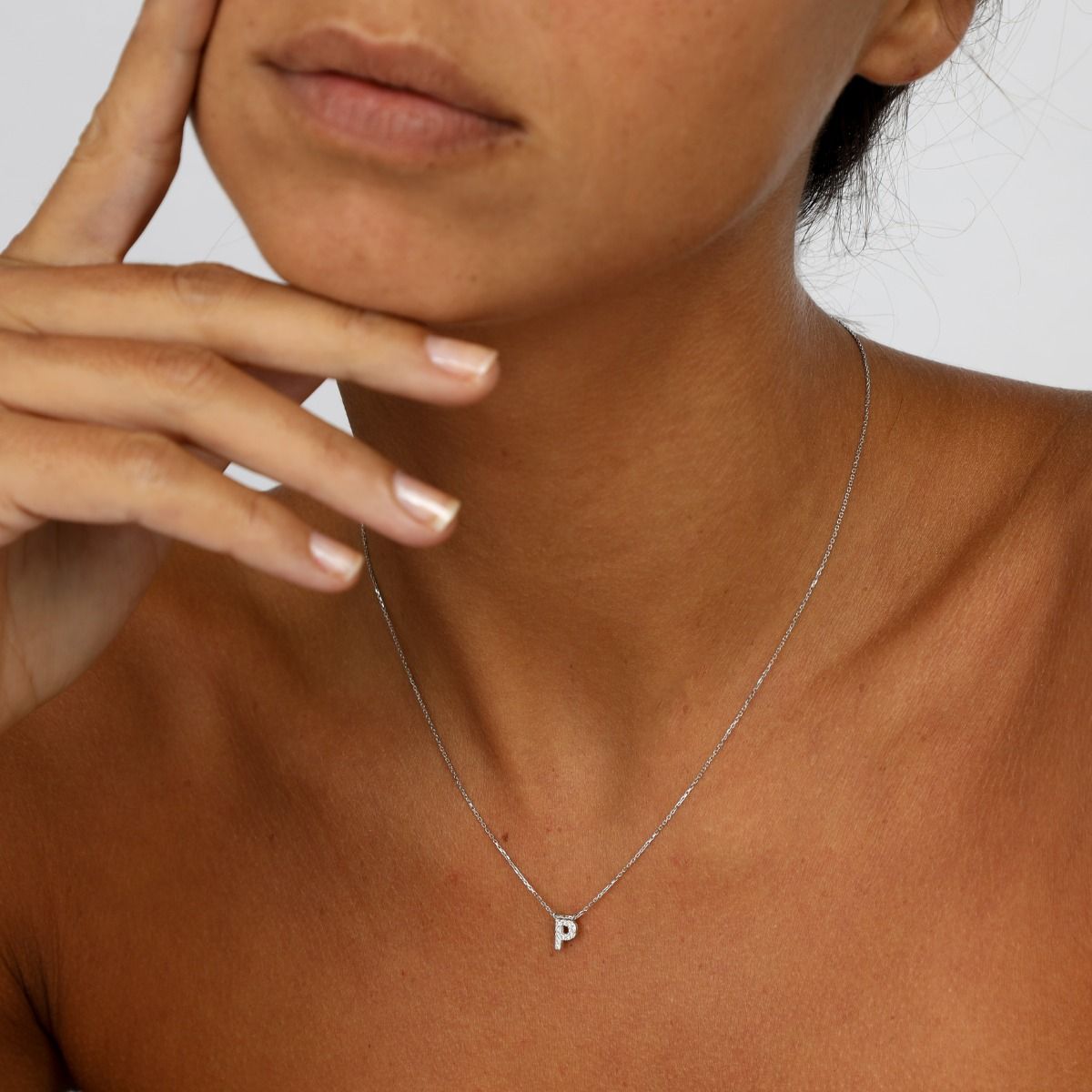 Initial Necklace in 14K White Gold Diamond Letter Necklace Talisa - Main Image