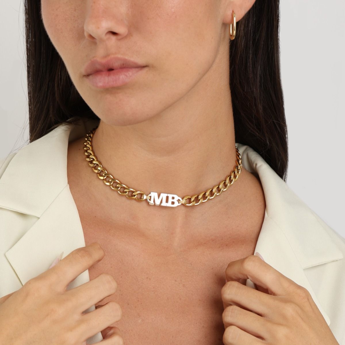 Edina Curb Chain Initials Necklace[18K Gold Plated]