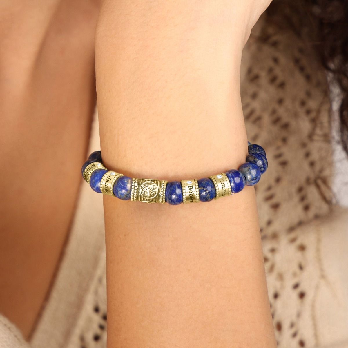 Family Tree Diamond Name Bracelet - Lapis Lazuli [18K Gold Vermeil]