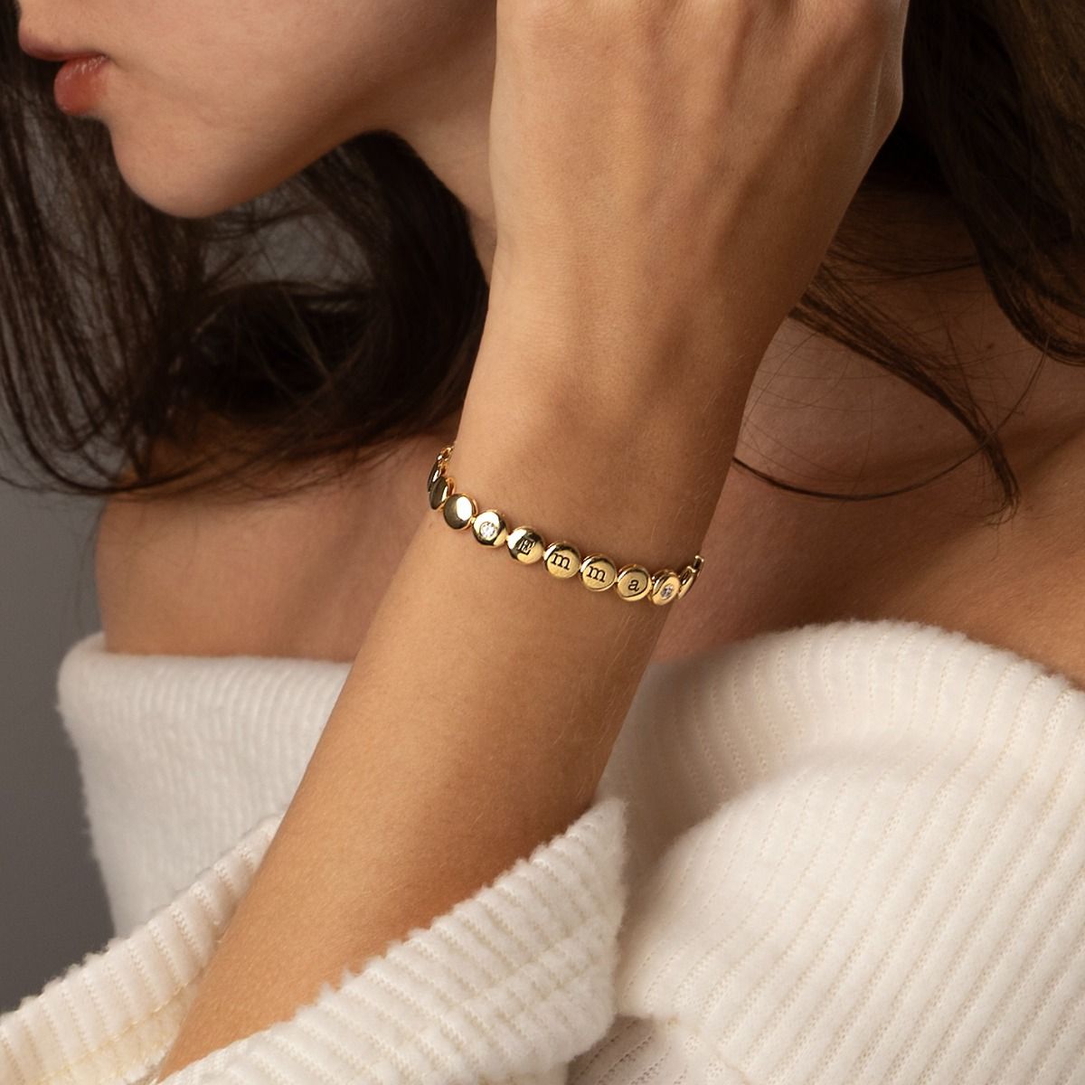 Bracelet à Initiales Mia Tennis Carré avec Diamants [Vermeil 18ct]
