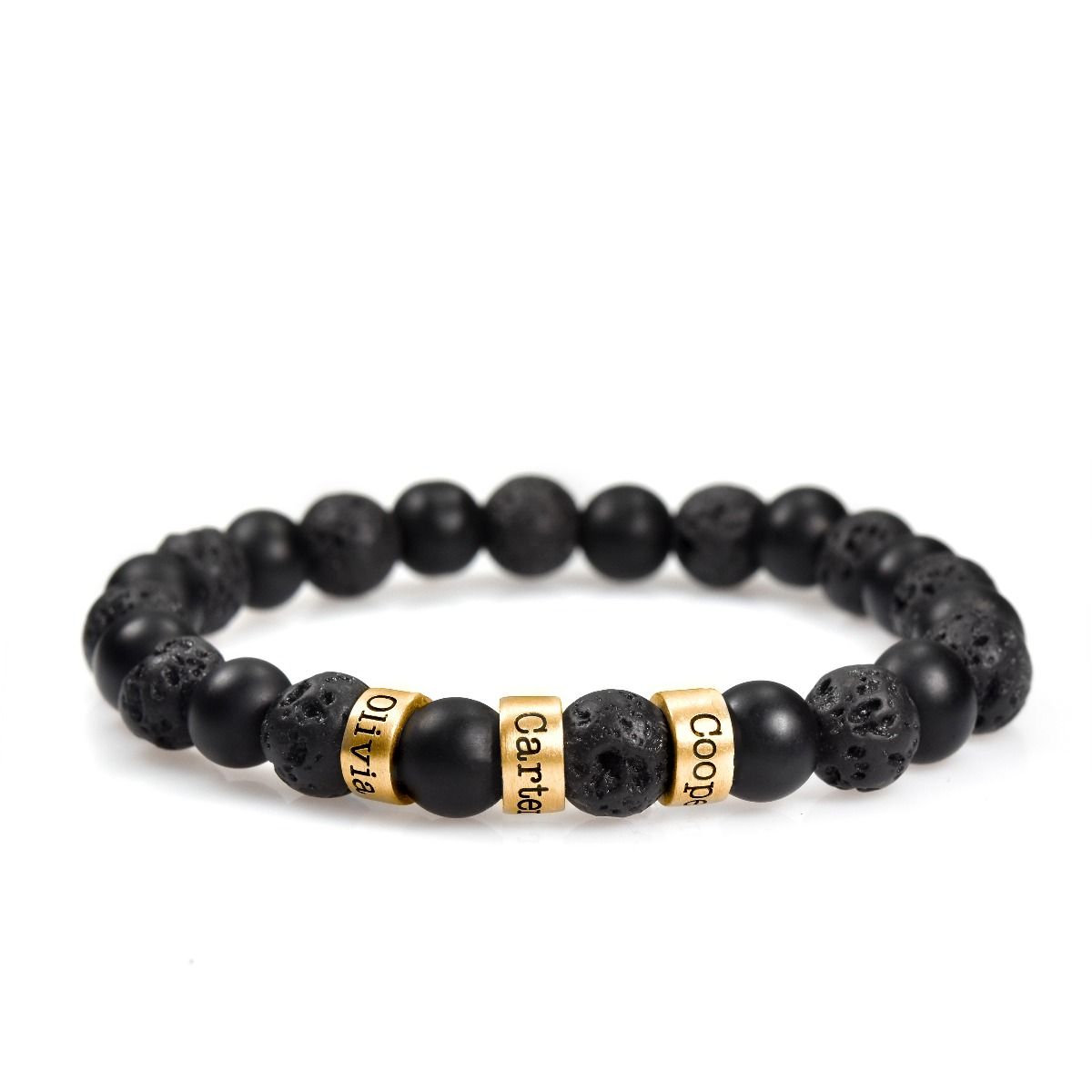 Bracelet Pierre de Lave Duo Avec Prénoms pour Femme [Plaqué Or 18ct]