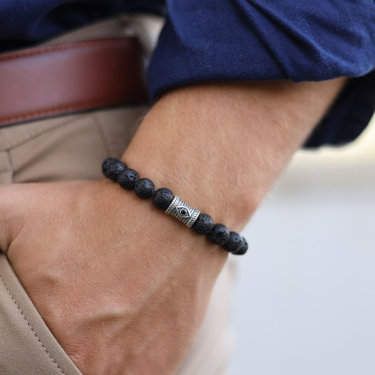 Lava Stone Evil Eye Men Bracelet