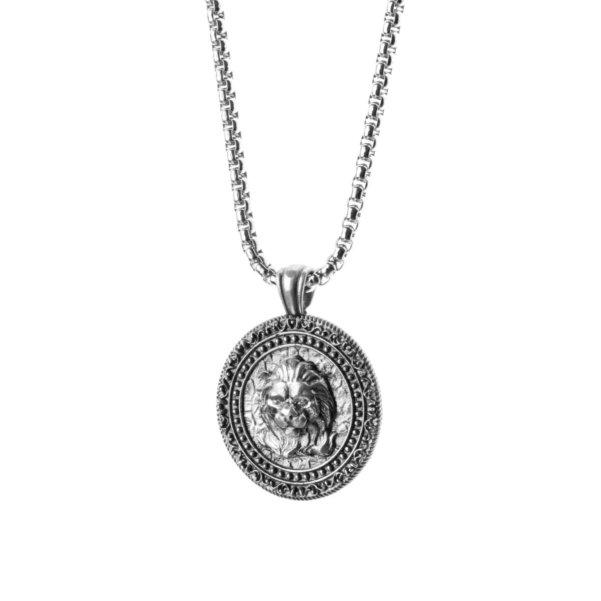 Löwenherz Herrenkette mit Koordinaten - Sterlingsilber