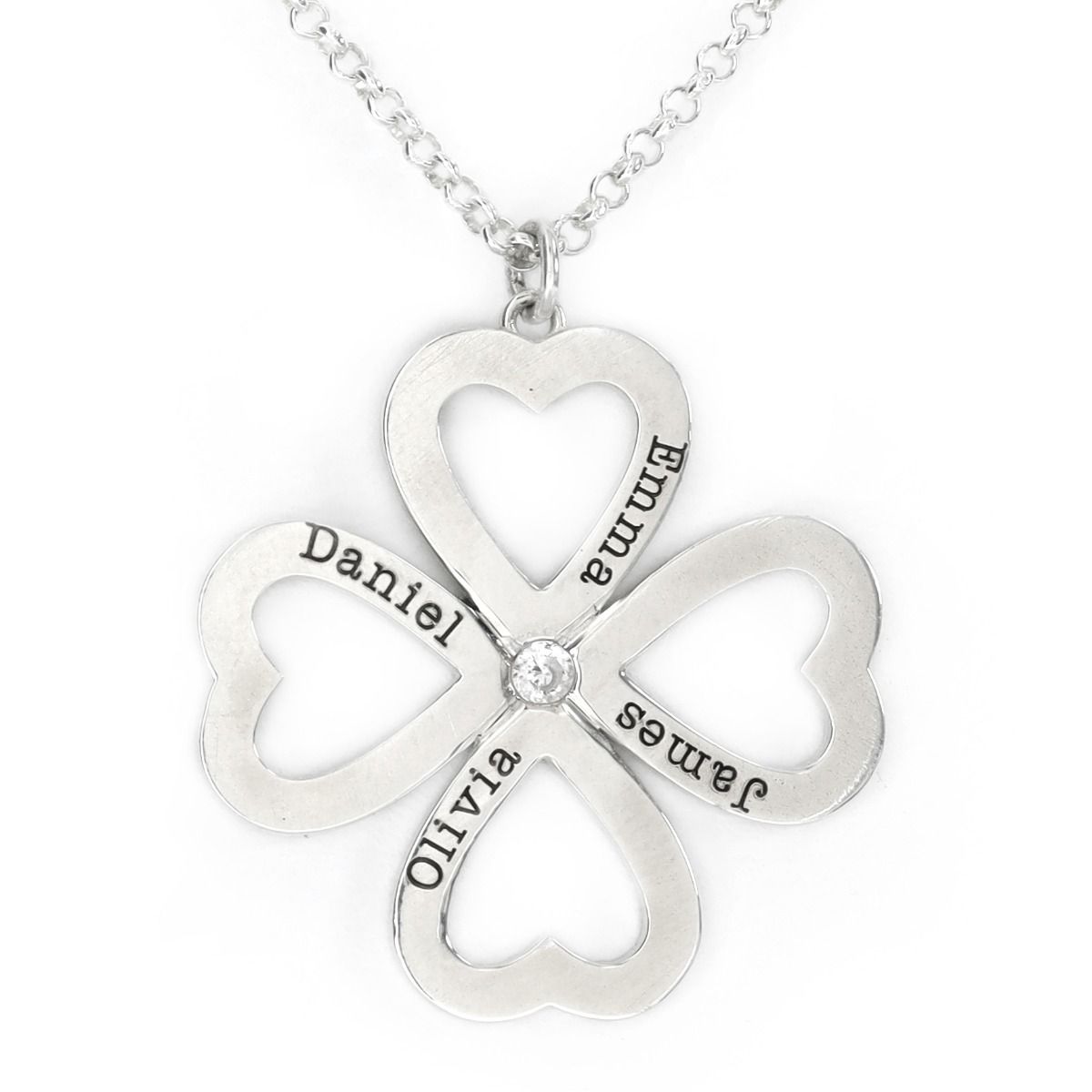 Lucky Clover Necklace with Engraved Names in Silver - Talisa