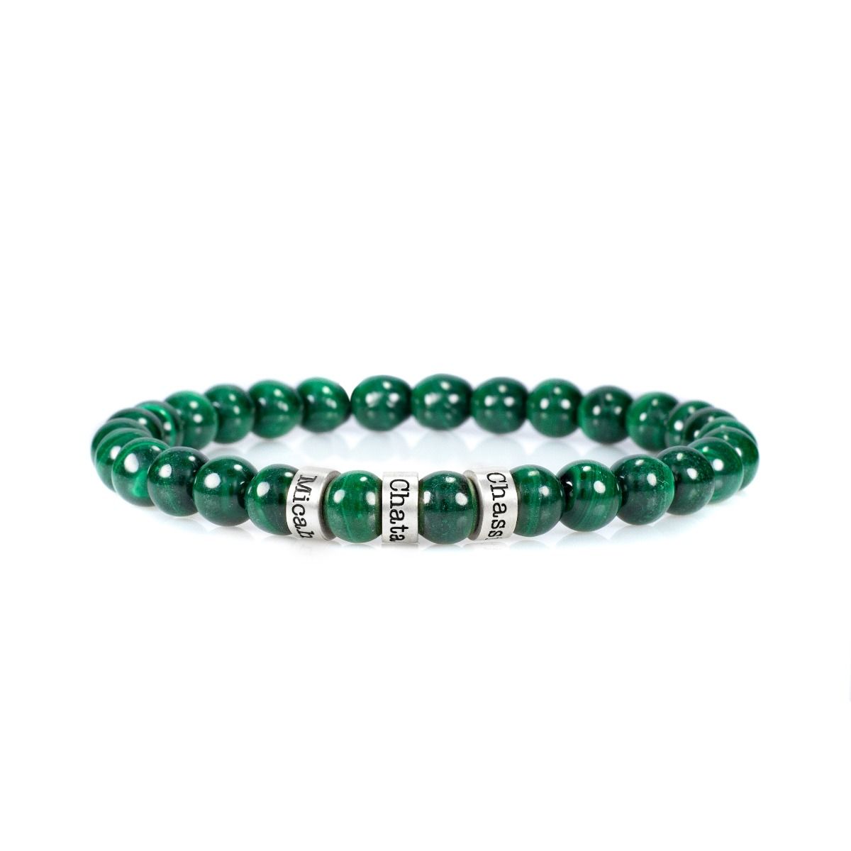 Bracelet Malachite avec Prénom pour Femme [Argent 925]
