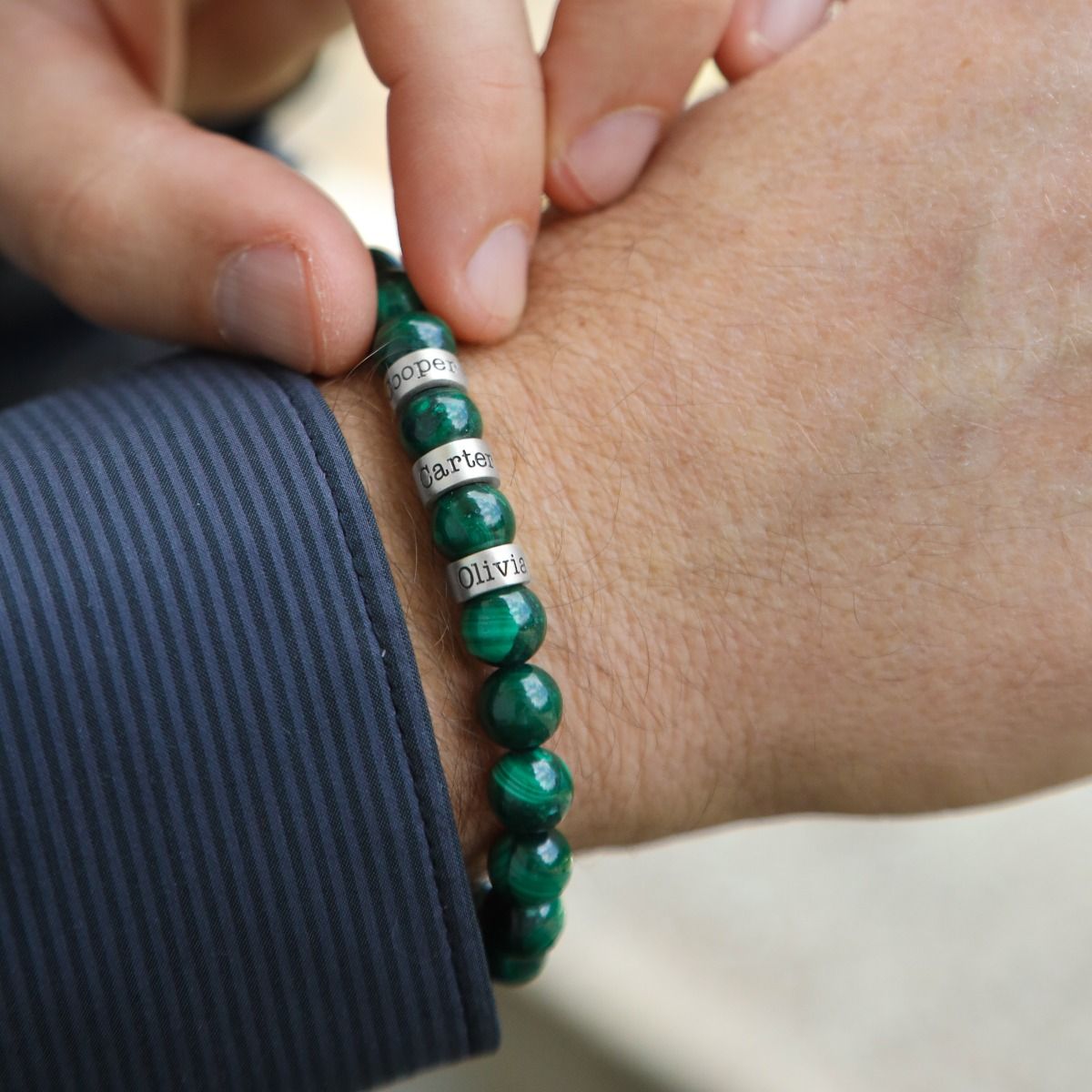 Bracelet Malachite avec Prénoms pour Homme