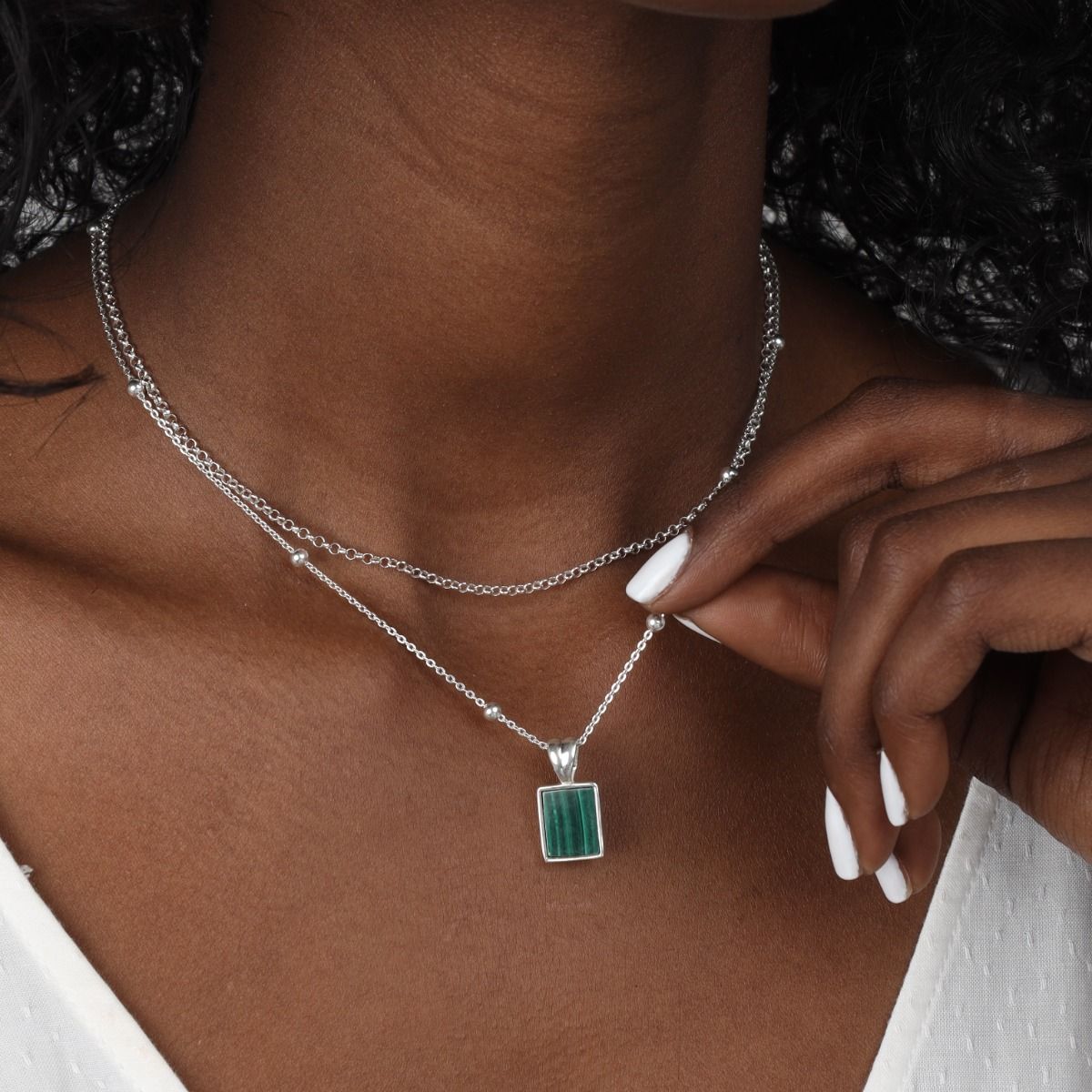 Touch of Nature Malachite Necklace - Vertical [Sterling Silver]