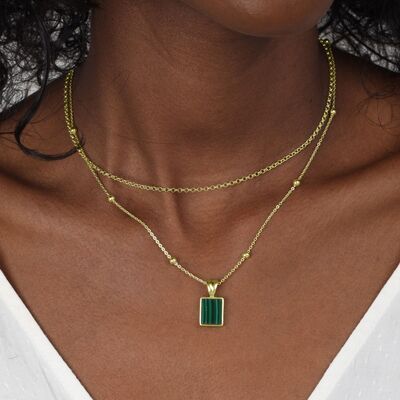 Malachite Tag Necklace Vertical (Gold Plated) - Talisa