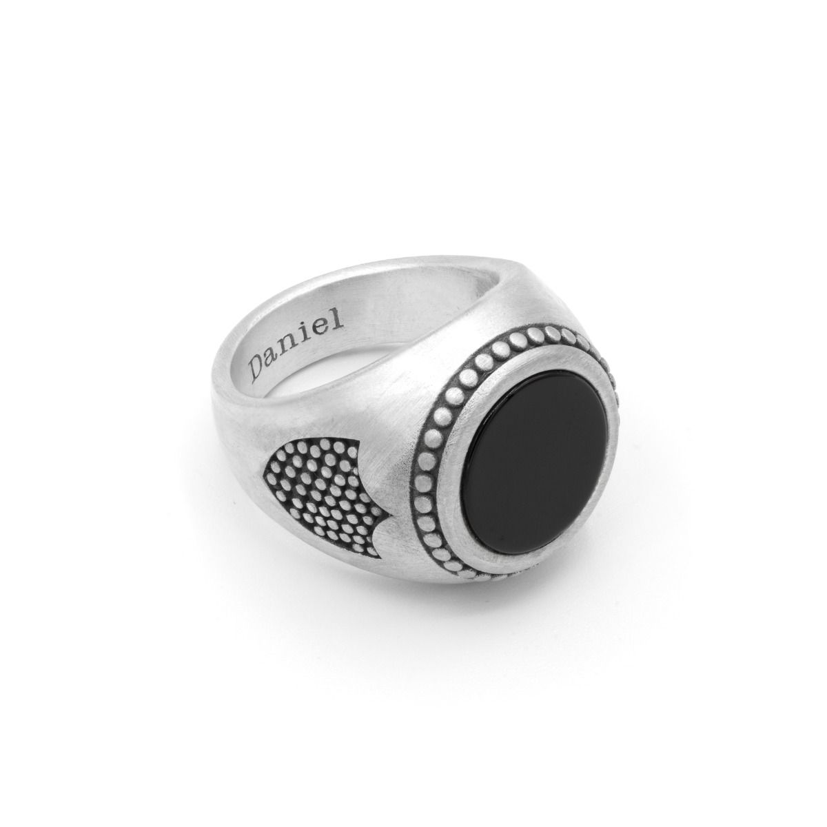 Black Onyx Engraved Ring for Men - Sterling Silver
