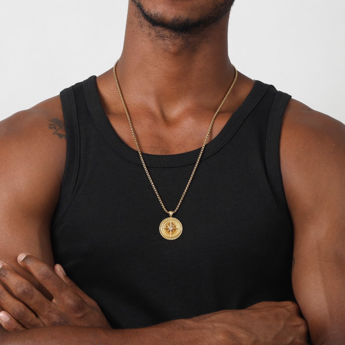 Compass Men Necklace (Gold) Men's Engraved Necklace by Talisa