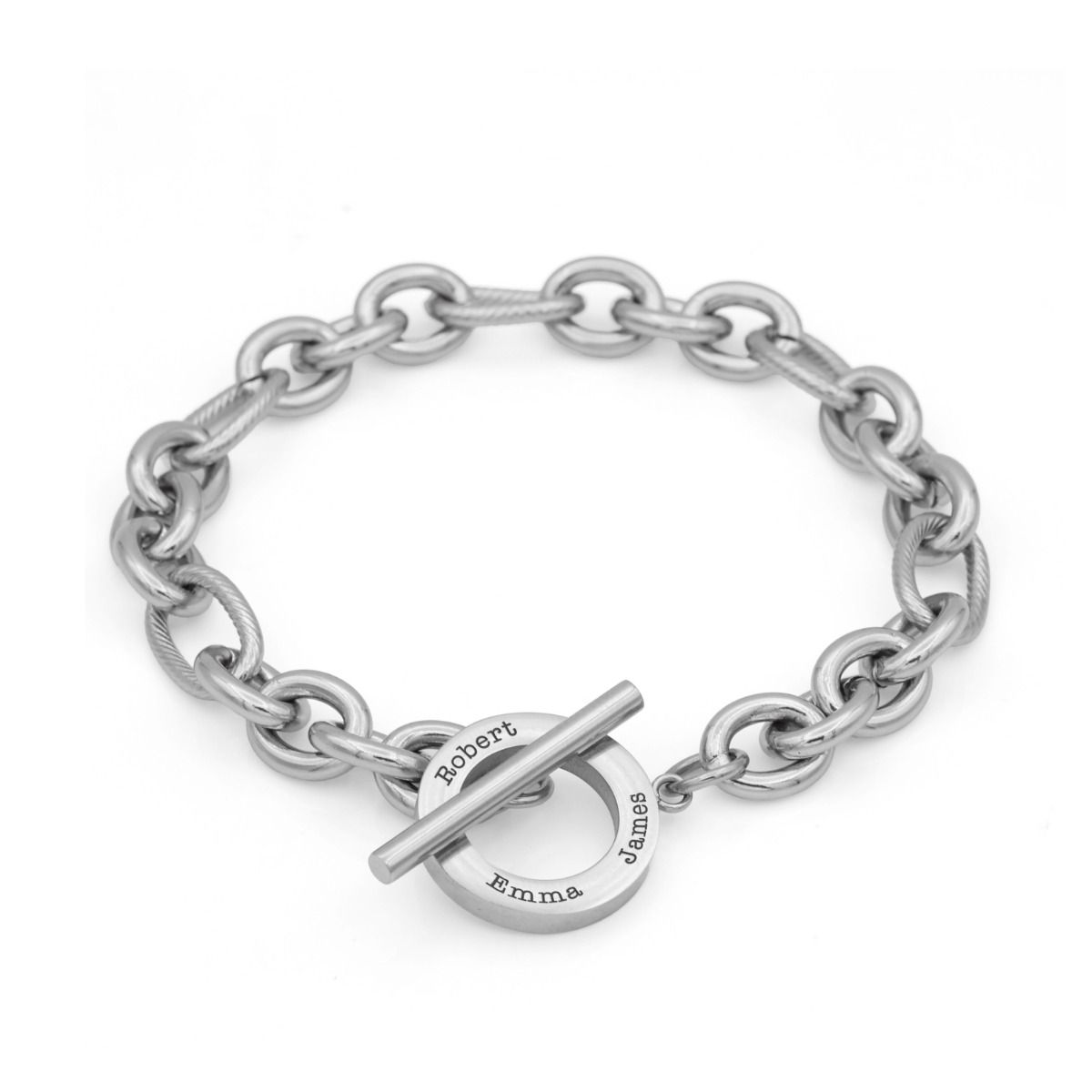 Men's Figaro Chain Bracelet - Circle Engraved Pendant - Talisa