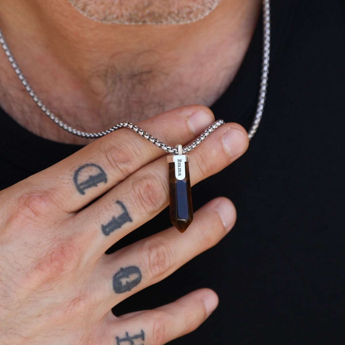 Collier Personnalisé en Œil de Tigre Marron pour Hommes Talisa