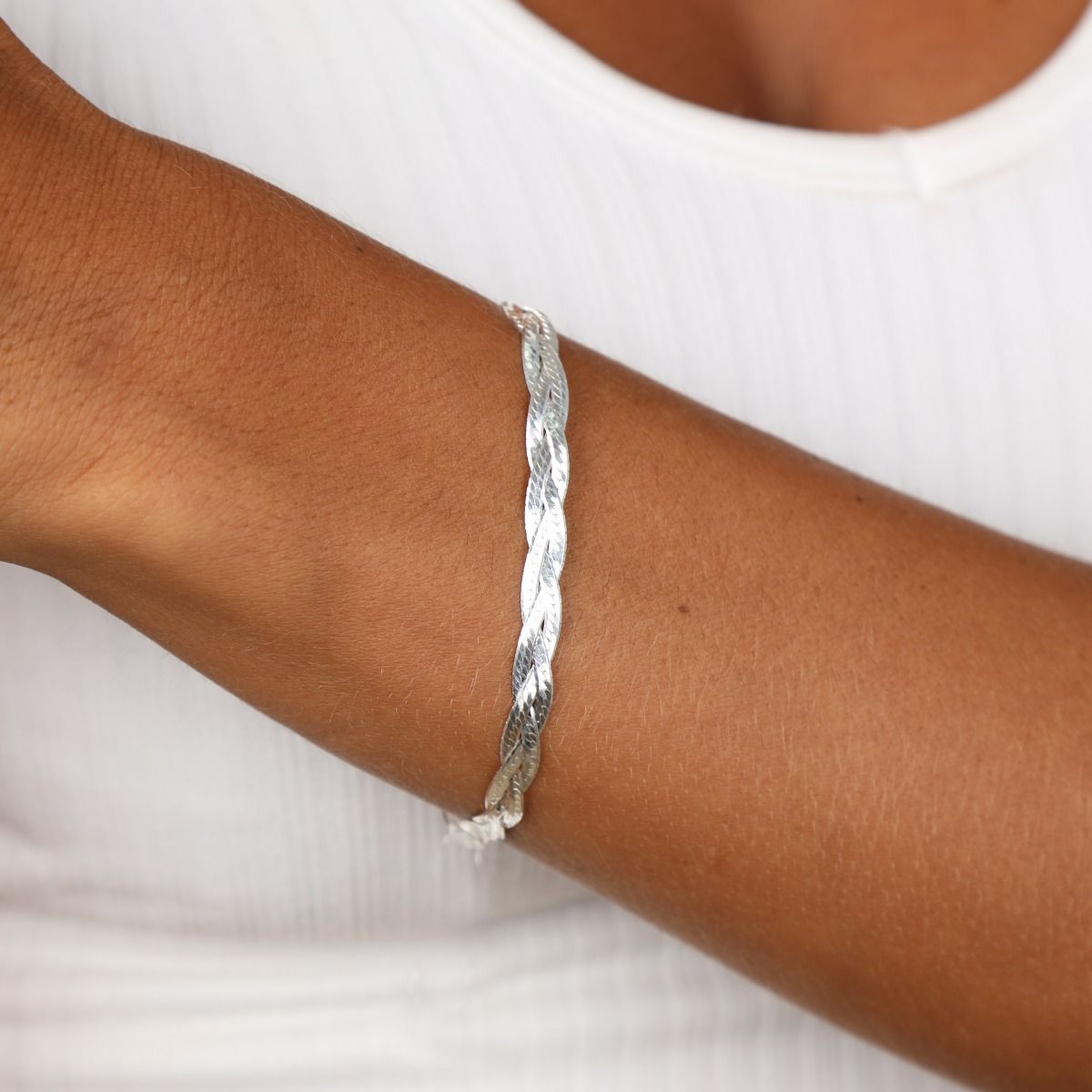 Mia Braided Herringbone Bracelet [Sterling Silver]