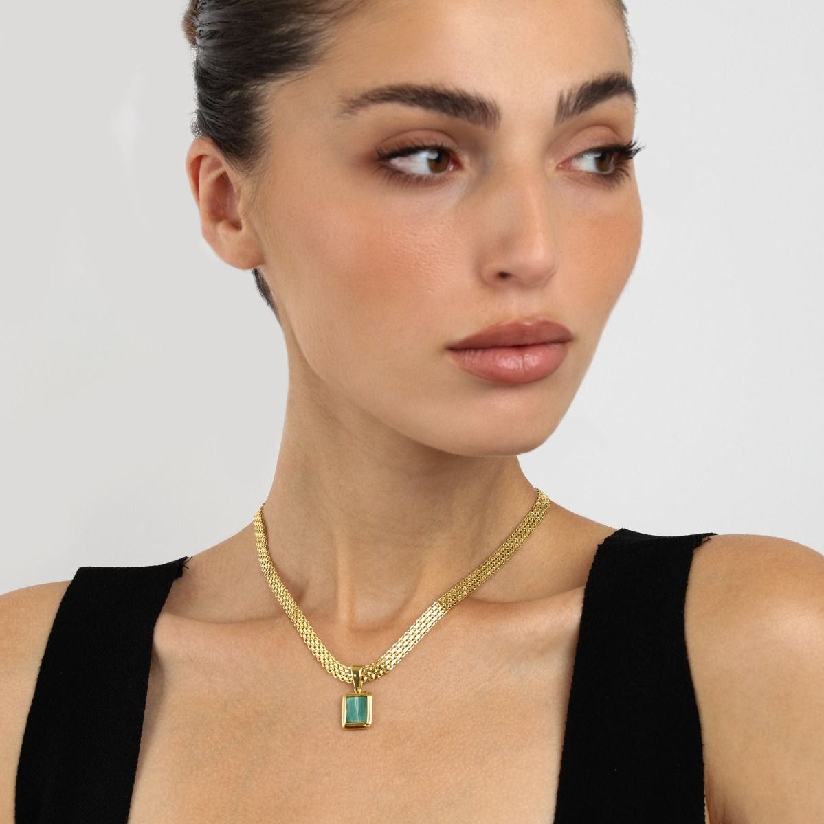 Milanese Chain Gemstone Power Statement Necklace [18K Gold Plated]