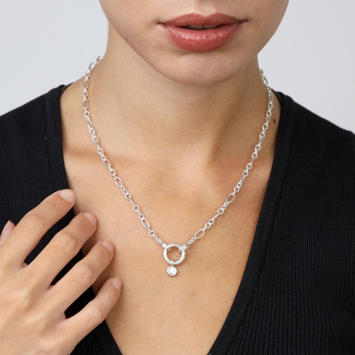 Moissanite Necklace - Circle Pendant in Silver by Talisa