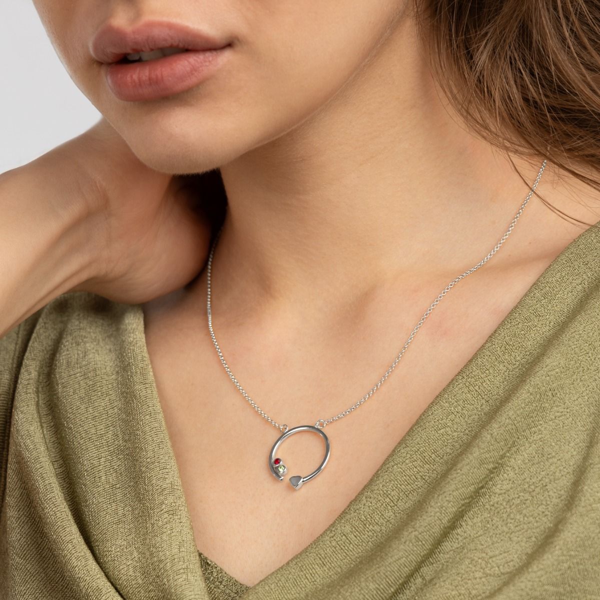 Mother's Heart Birthstone Necklace [Sterling Silver]
