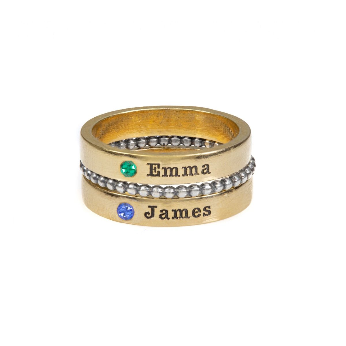 Name and Birthstone Rings Stack [Gold Plated]
