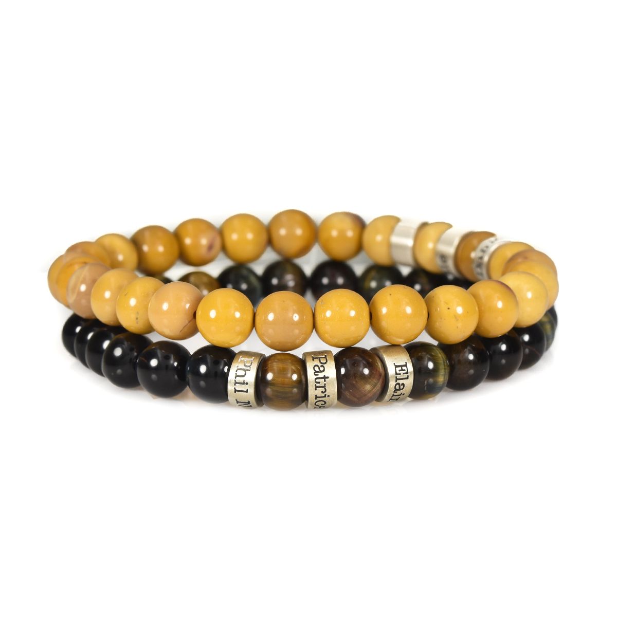 Green Tiger Eye and Natural Jasper Name Bracelet Pair