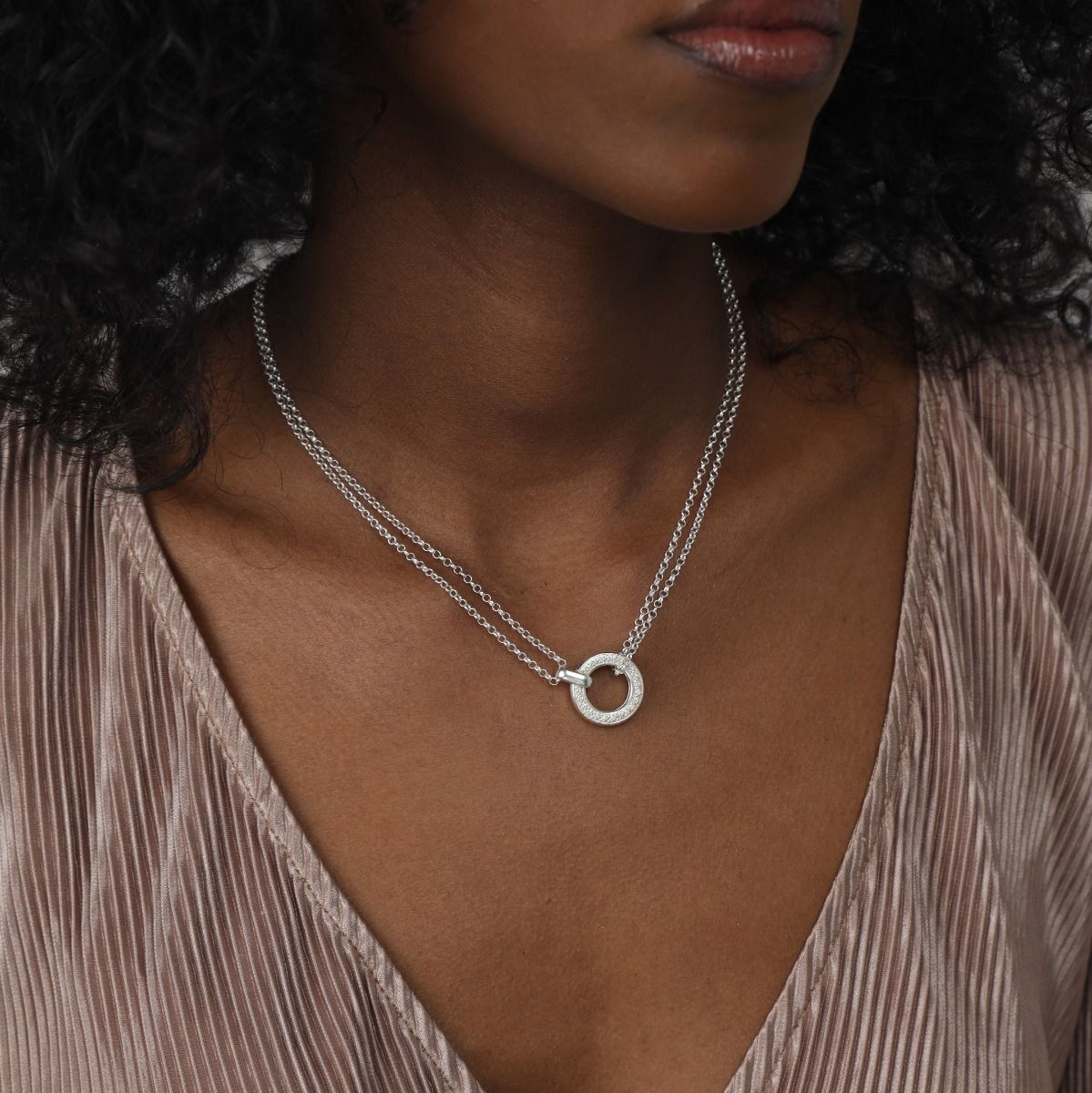 Anna Double Layer Crystal Necklace [Sterling Silver]