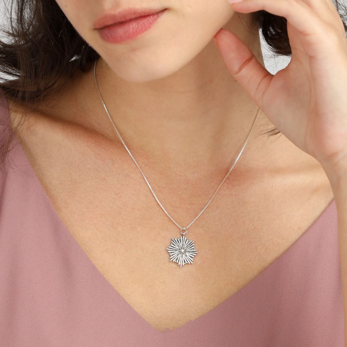 Northern Star Medallion Necklace With Coordinates [Sterling Silver]